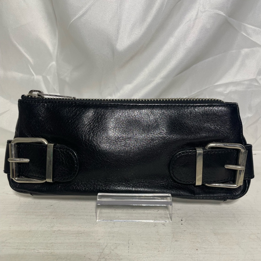 BANANA REPUBLIC Smooth Leather BUCKLE CLUTCH in Black